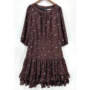 WAYWARD FANCIES Eshakti Midi Dress Womens 3/4 Sleeve Tiered Stars Brown XL
